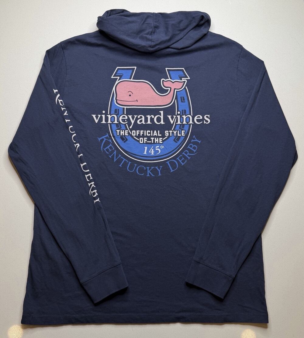 Kentucky Derby 145th Vineyard Vines Long Sleeve Hooded T-Shirt Mens M Hoodie